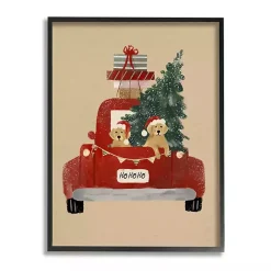 Christmas Dogs in Red Truck Framed Art Print