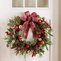 Christmas Ornament Tartan Bow Wreath