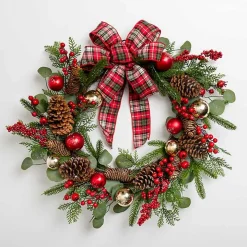 Christmas Ornament Tartan Bow Wreath