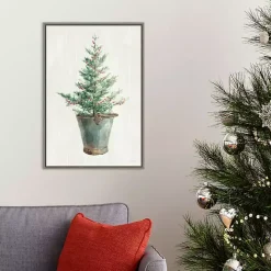 Christmas Tree Metal Pail Framed Canvas Art Print