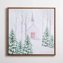 Church Scene Snowy Forest Canvas Art Print