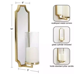 Ciel Gold Mirrored Pillar Candle Sconce