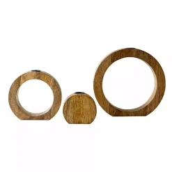 Circle Mango Wood Taper Candle Holders, Set of 3