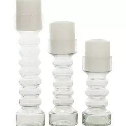 Clear Blown Glass Curved 3-pc. Candle Holder Set