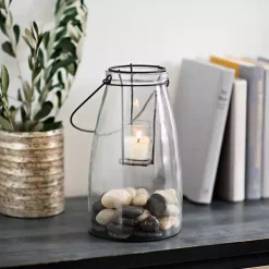 Clear Glass Lantern With Metal Insert