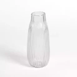 Clear Glass Wavy Ribbed Vase, 10.25 in.