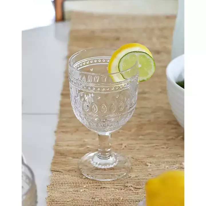 Clear Textured Goblet Glasses, Set of 4
