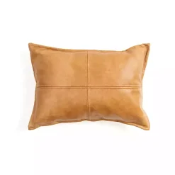 Cognac Faux Leather Lumbar Pillow