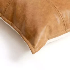 Cognac Faux Leather Lumbar Pillow