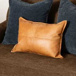 Cognac Faux Leather Lumbar Pillow