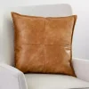 Cognac Faux Leather Throw Pillow