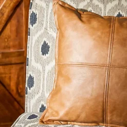Cognac Faux Leather Throw Pillow