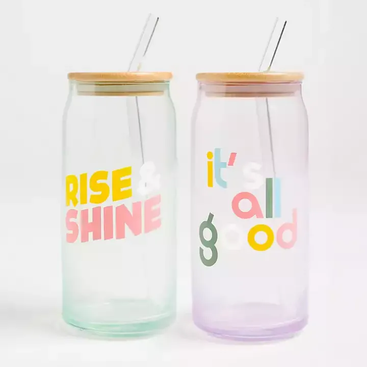Colorful Glass Can Tumblers, Set of 2