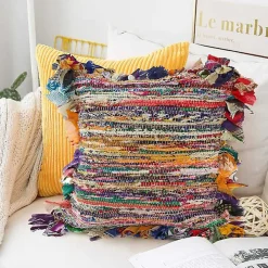 Colorful Striped Shabby Chic Throw Pillow