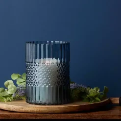 Cool Blue Textured Glass Vase, 8 in.