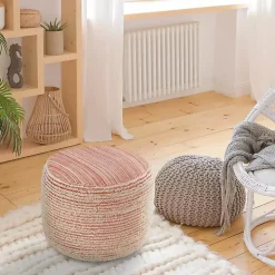 Coral Tropical Textured Distressed Pouf