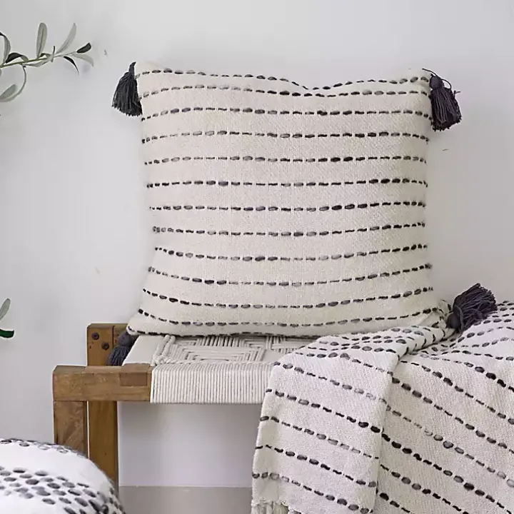 Cream & Navy Ombre Dash Throw Pillow