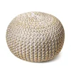 Cream Chain Knitted Round Pouf