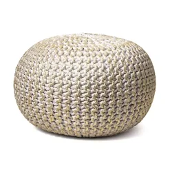 Cream Chain Knitted Round Pouf