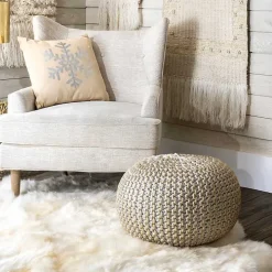 Cream Chain Knitted Round Pouf