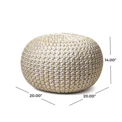 Cream Chain Knitted Round Pouf