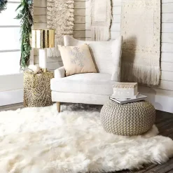 Cream Chain Knitted Round Pouf
