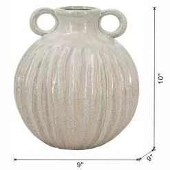 Cream Drip Ceramic Vase with Handles, 9 in.