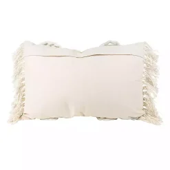 Cream Hand Woven Fringe Ends Lumbar Pillow