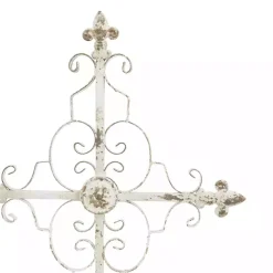 Cream Metal Ornate Cross Tabletop Sculpture