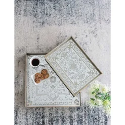 Cream Moroccan Pattern Tray with Gold Edges