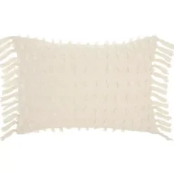 Cream Textured Poms Lumbar Pillow