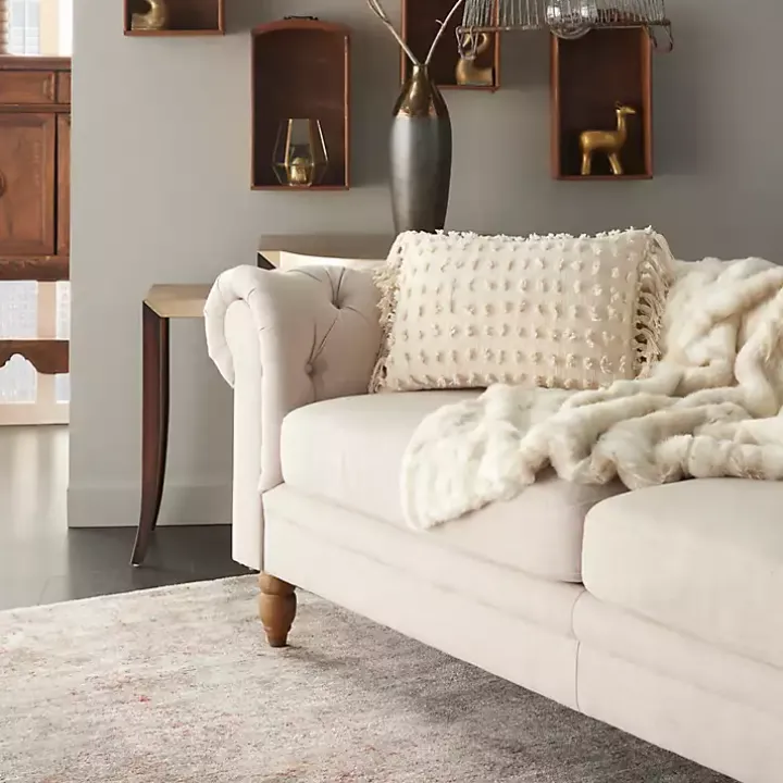 Cream Textured Poms Lumbar Pillow