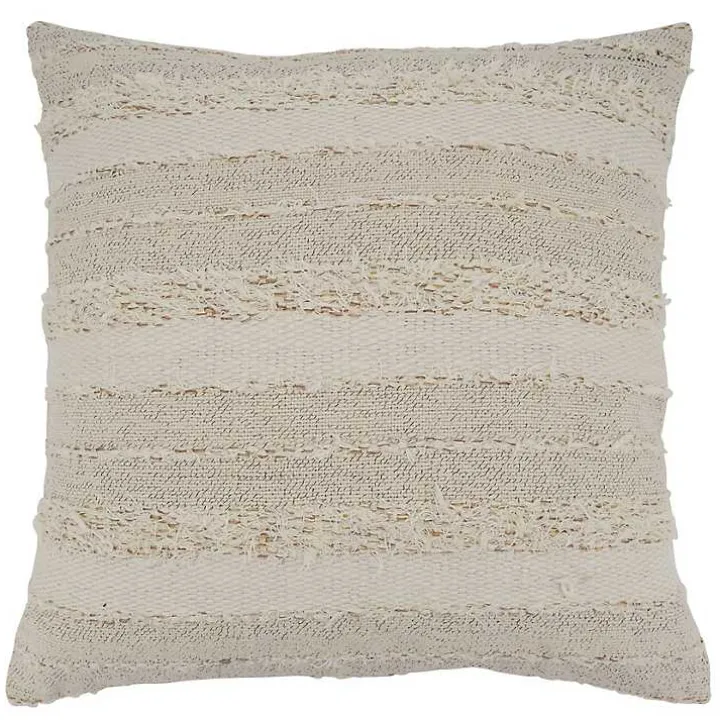 Cream Textured Stripes Decorative Throw Pillow