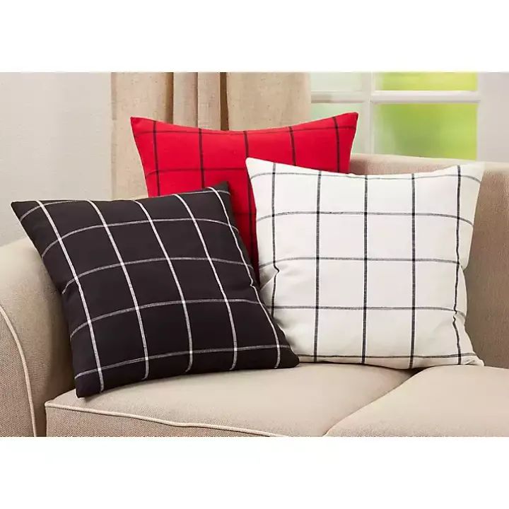 Cream White Large Checked Throw Pillow