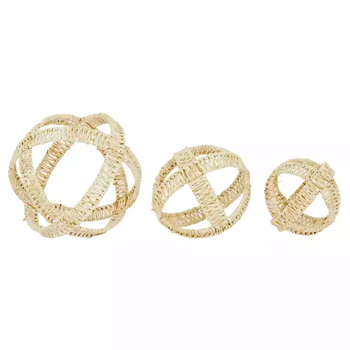Cream Woven Decorative Orbs, Set of 3