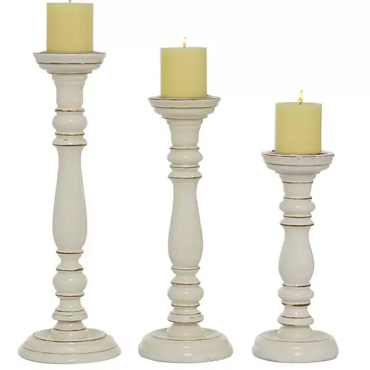 Daisy White Rustic 3-pc. Candle Holder Set