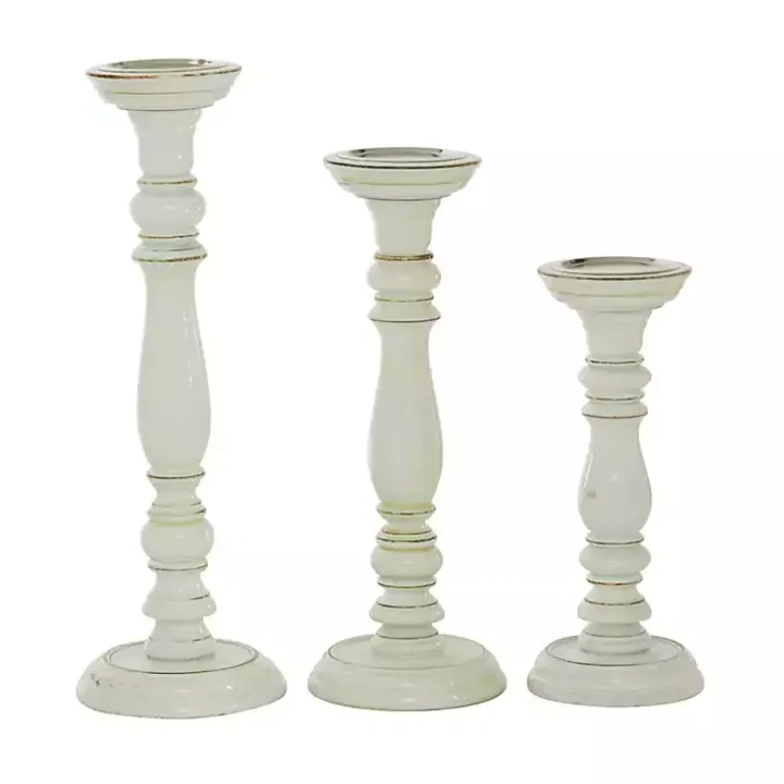 Daisy White Rustic 3-pc. Candle Holder Set