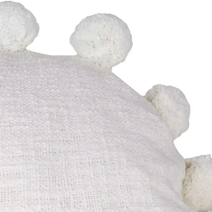 Daisy White Soft Poms Round Throw Pillow