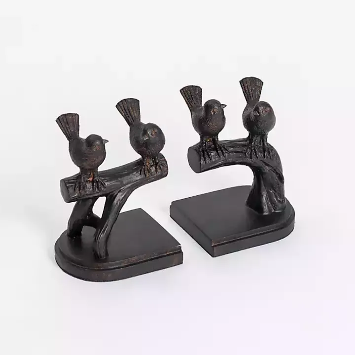 Dark Bronze Perched Birds Bookends, Set of 2