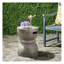 Dark Gray Drum Accent Table with Handles