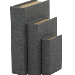 Dark Gray Linen Book Boxes, Set of 3