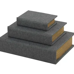 Dark Gray Linen Book Boxes, Set of 3