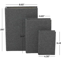 Dark Gray Linen Book Boxes, Set of 3