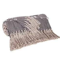 Dark Gray Slub Striped Tassel Throw