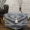 Dark Gray Tasseled Static Geo Cotton Square Pouf