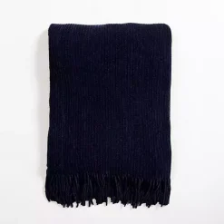 Denim Blue Chenille Ribbed Throw