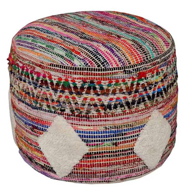 Diamond Tufted Multi Chindi Pouf