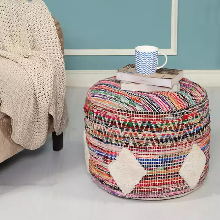 Diamond Tufted Multi Chindi Pouf