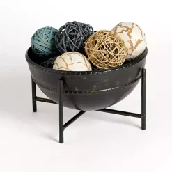 Distressed Black Metal Decorative Bowl with Stand