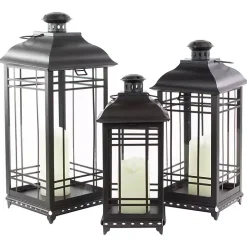 Distressed Black Metal Lanterns, Set of 3